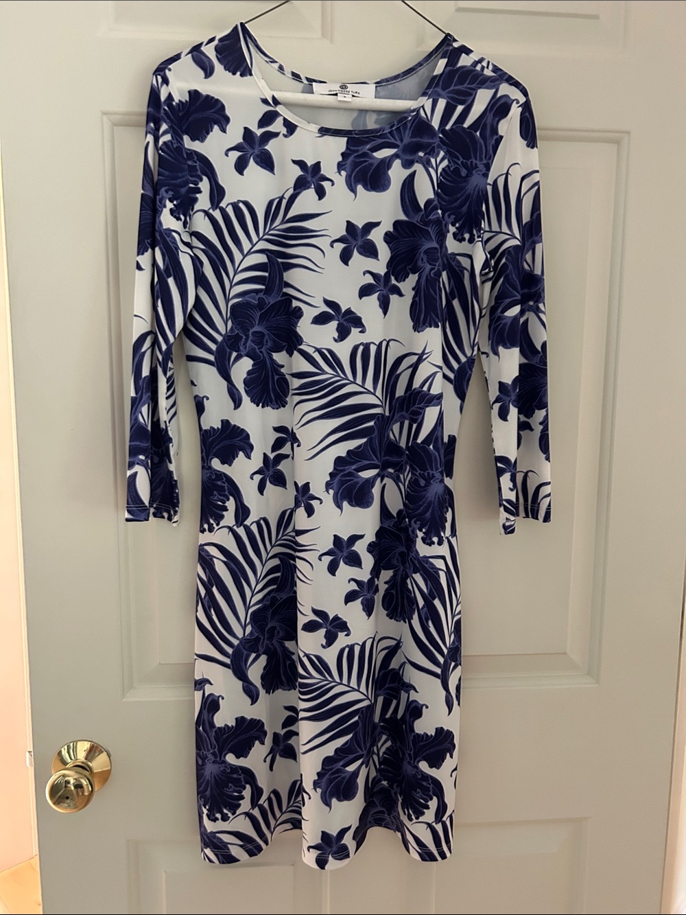 Jean-Pierre Klifa Paris Women's Navy Floral Print Stretch Jersey Dress Size Smal